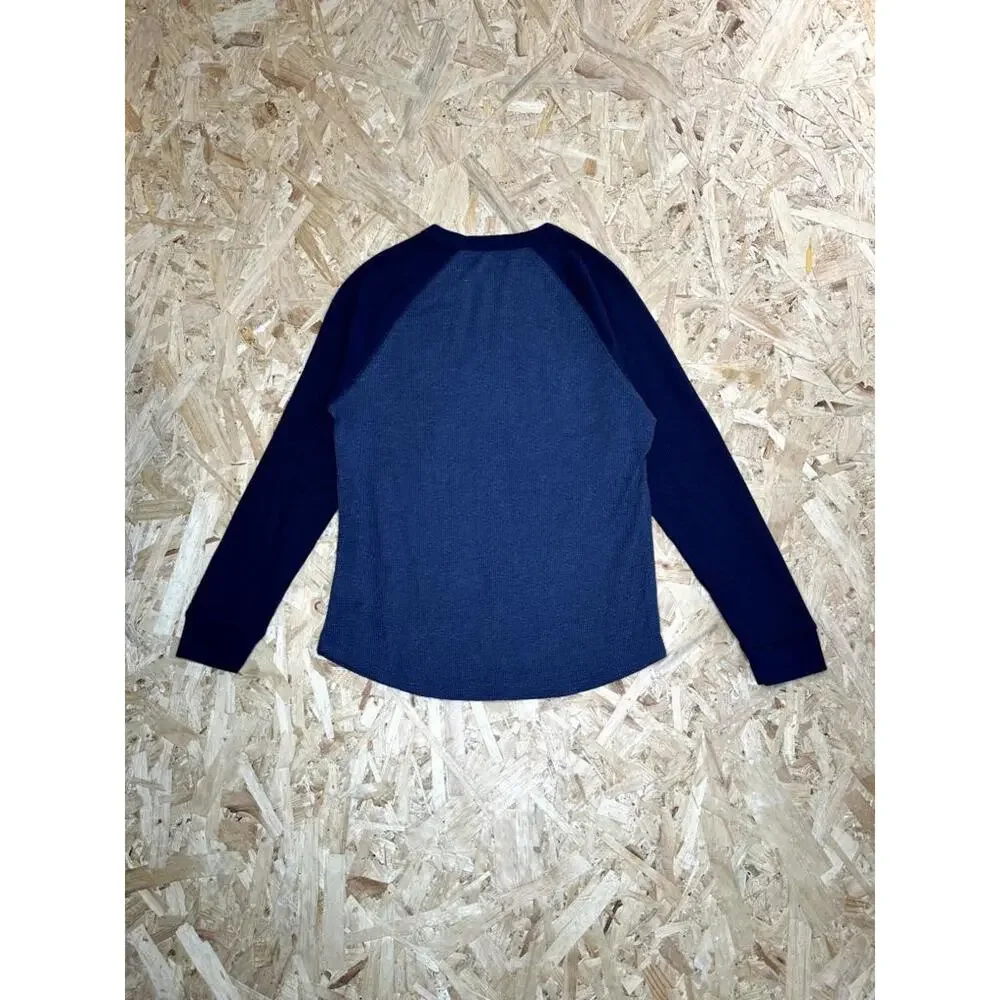 Old Navy Boys Thermal Shirt Size L 10-12 Blue Raglan Long Sleeve Waffle Knit